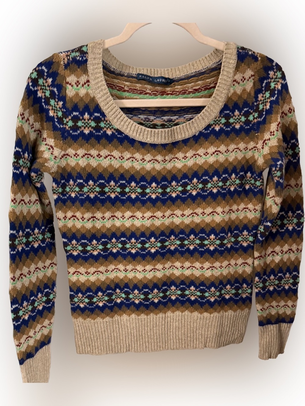Ralph Lauren VTG Fair Isle Sweater Scoop Neck Wool, Cashmere & Silk Sz S NWOT